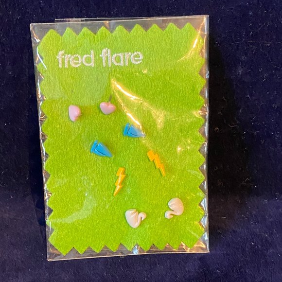 Vintage Fred Flare Enamel Earrings Set of 4 - Picture 3 of 4
